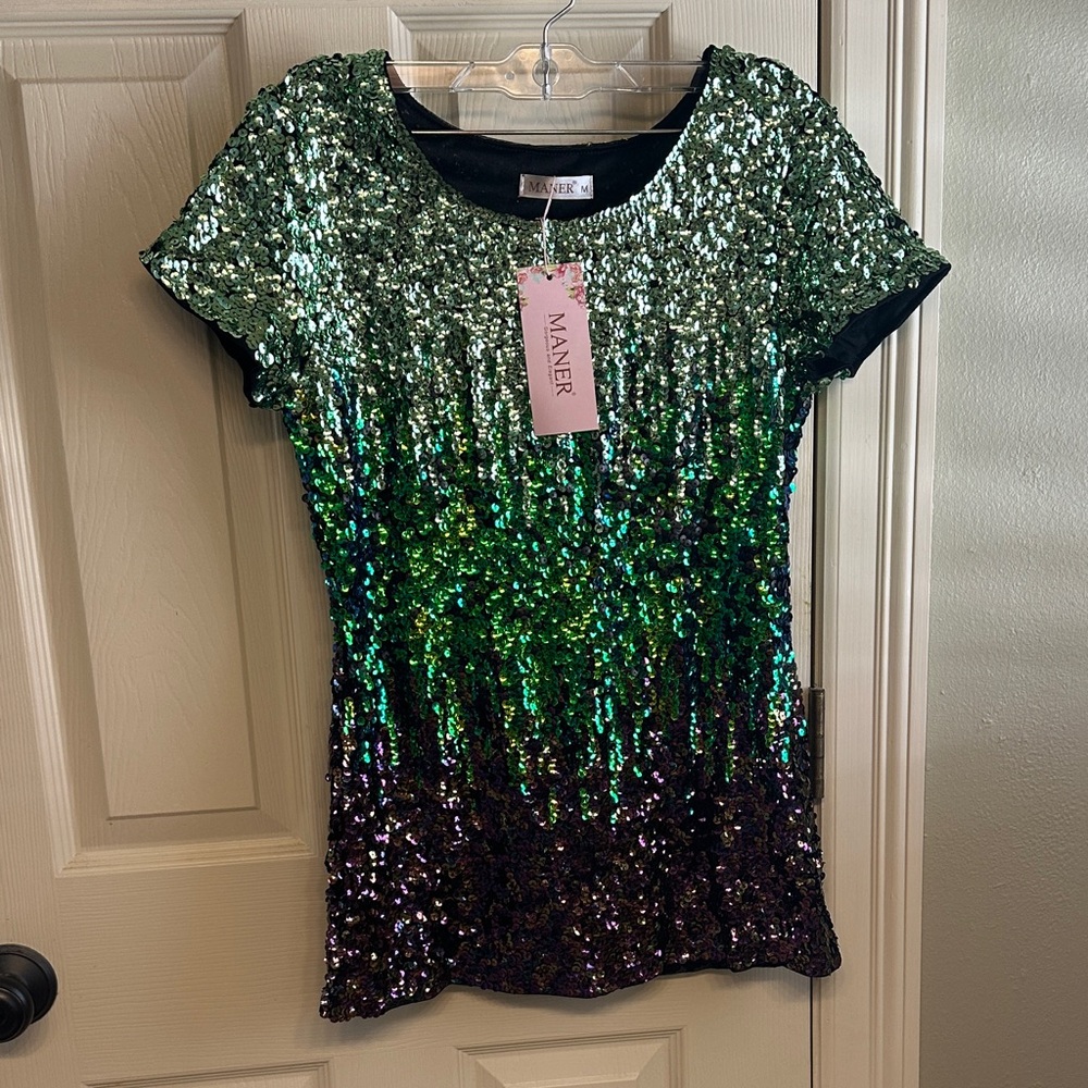 MANER Green and Purple Sequin Mini Dress